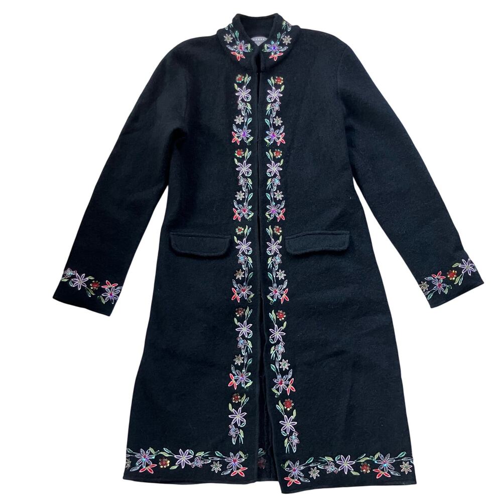 Kenar Embroidered Floral Wool Cardigan Jacket Size Large Classic Vintage Cozy